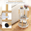 Set of 2 Round Side Table Compact with 3-Tier Shelves and Bamboo Construction-White by LJGDeals