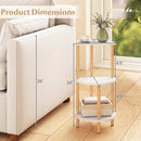 Set of 2 Round Side Table Compact with 3-Tier Shelves and Bamboo Construction-White by LJGDeals