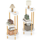 Set of 2 Round Side Table Compact with 3-Tier Shelves and Bamboo Construction-White by LJGDeals