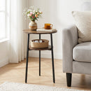 Round Side Table Set with Storage Shelf - Rustic Brown