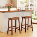 Set of 2 Saddle-Seat Counter Height Stools with Curved Seat and Footrests-Walnut by LJGDeals