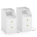 Set of 2 Side End Tables with Charging Station Sofa Couch Tables with Shelf Drawers