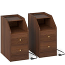 Set of 2 Side End Tables with Charging Station Sofa Couch Tables with Shelf Drawers