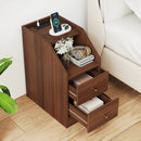 Set of 2 Side End Tables with Charging Station Sofa Couch Tables with Shelf Drawers by LJGDeals
