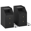 Set of 2 Side End Tables with Charging Station Sofa Couch Tables with Shelf Drawers