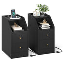 Set of 2 Side End Tables with Charging Station Sofa Couch Tables with Shelf Drawers