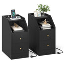 Set of 2 Side End Tables with Charging Station Sofa Couch Tables with Shelf Drawers by LJGDeals