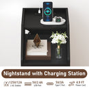 Set of 2 Side End Tables with Charging Station Sofa Couch Tables with Shelf Drawers