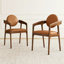 Set of 2 Wooden Dining Chair PU Leather Upholstered Armchairs-Brown by LJGDeals