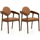 Set of 2 Wooden Dining Chair PU Leather Upholstered Armchairs-Brown by LJGDeals