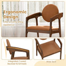 Set of 2 Wooden Dining Chair PU Leather Upholstered Armchairs-Brown by LJGDeals
