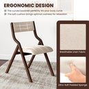 Set of 2 Wooden Folding Dining Chair with Linen Fabric Padded Seat and Backrest
