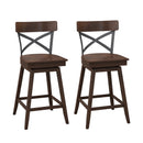 Set of 2 Wooden Swivel Bar Stools with Open X Back and Footrest by DirectDeals
