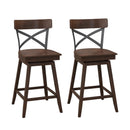 Set of 2 Wooden Swivel Bar Stools with Open X Back and Footrest by LJGDeals