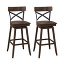 Set of 2 Wooden Swivel Bar Stools with Open X Back and Footrest by LJGDeals