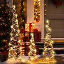 Set of 3 Lighted Rattan Cone Trees with LED Lights and Metal Frame by LJGDeals