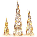 Set of 3 Lighted Rattan Cone Trees with LED Lights and Metal Frame by DirectDeals