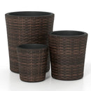 Plastic Rattan Planters Set of 3 with Drainage and Saucers by LJGDeals
