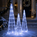 Pre-Lit Christmas Cone Trees Set of 3 with Cold White Lights