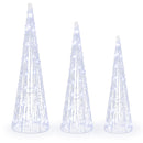 Pre-Lit Christmas Cone Trees Set of 3 with Cold White Lights