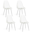 Set of 4 Dining Chairs Modern Plastic Shell Side Chair with Clear Seat and Wood Legs-Silver by LJGDeals
