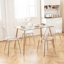 Set of 4 Dining Chairs Modern Plastic Shell Side Chair with Clear Seat and Wood Legs-Silver by LJGDeals