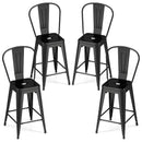 Set of 4 Metal Bar Stools with Backrests and Footrests
