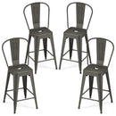 Set of 4 Metal Bar Stools with Backrests and Footrests