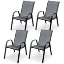 4 Pieces Stackable Patio Dining Chairs Set with Armrest-Brown by DirectDeals