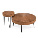 2 Set of Wooden Coffee Table with Metal Legs and Adjustable Foot Pads