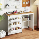 Folding Sewing Table with Charging Station and Casters by LJGDeals