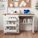 Folding Sewing Table with Charging Station and Casters by LJGDeals