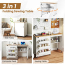Folding Sewing Table with Charging Station and Casters by LJGDeals
