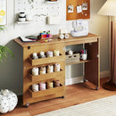Folding Sewing Table with Charging Station and Casters by LJGDeals