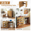 Folding Sewing Table with Charging Station and Casters by LJGDeals