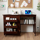 Folding Sewing Table with Charging Station and Casters by LJGDeals