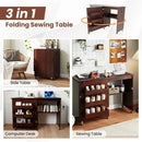 Folding Sewing Table with Charging Station and Casters by LJGDeals