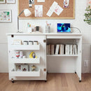 Folding Sewing Table with Charging Station and Casters by LJGDeals