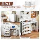 Folding Sewing Table with Charging Station and Casters by LJGDeals