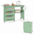 Folding Sewing Table with Charging Station and Casters by LJGDeals