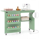 Folding Sewing Table with Charging Station and Casters by LJGDeals