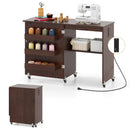 Folding Sewing Table with Charging Station and Casters by LJGDeals