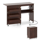 Folding Sewing Table with Charging Station and Casters by LJGDeals