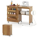 Folding Sewing Table with Charging Station and Casters by LJGDeals