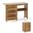 Folding Sewing Table with Charging Station and Casters by LJGDeals