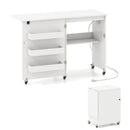 Folding Sewing Table with Charging Station and Casters by LJGDeals