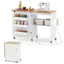 Folding Sewing Table with Charging Station and Casters by LJGDeals