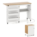 Folding Sewing Table with Charging Station and Casters by LJGDeals