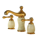GobekUsa Gold Brass Jade 3 Hole Widespread Basin Faucet with Double Handle