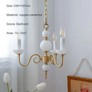 GobekUsa Cream White Led Chandeliers, Retro Copper Pendant Light for Home Decor